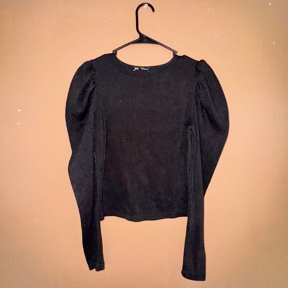 ZARA Women's Black Knit Balloon Sleeve Blouse - Size Small - Picture 4 of 7